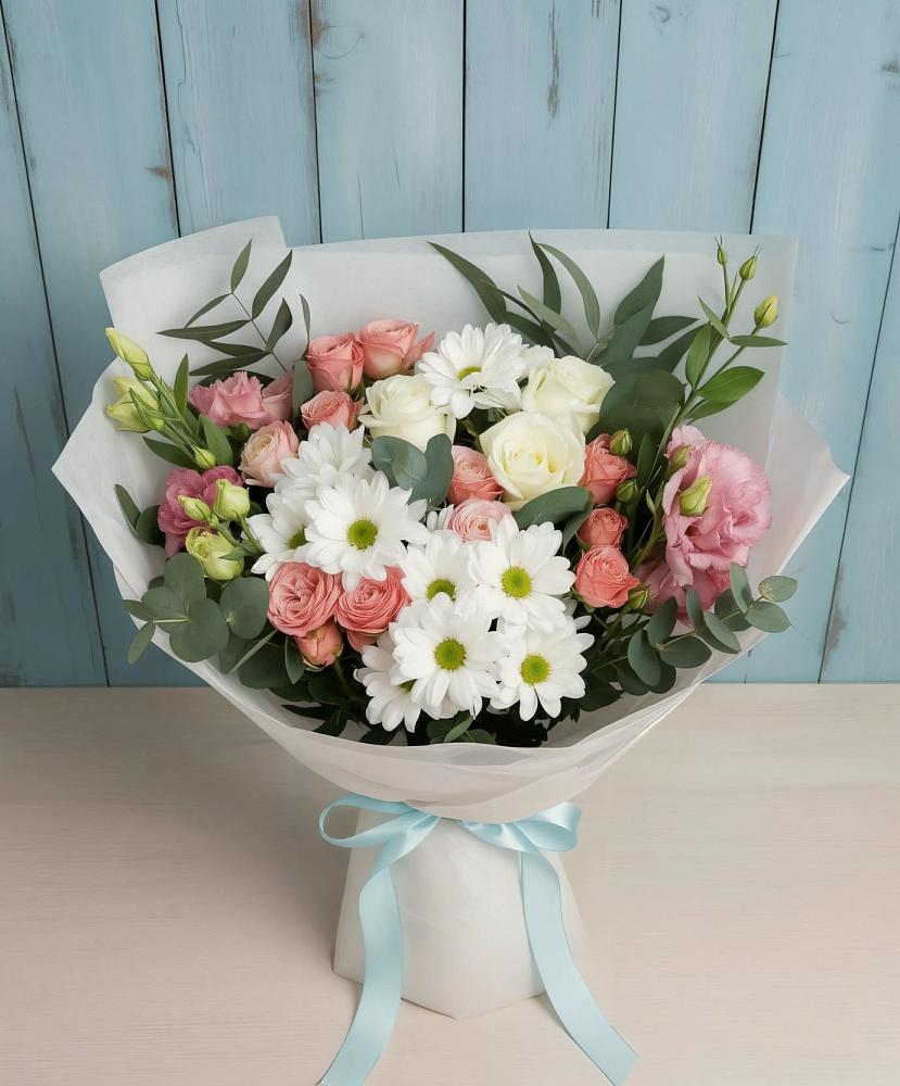 Букет цветов из: Розы, Лизиантусы и Хризантемы в Бессоновке