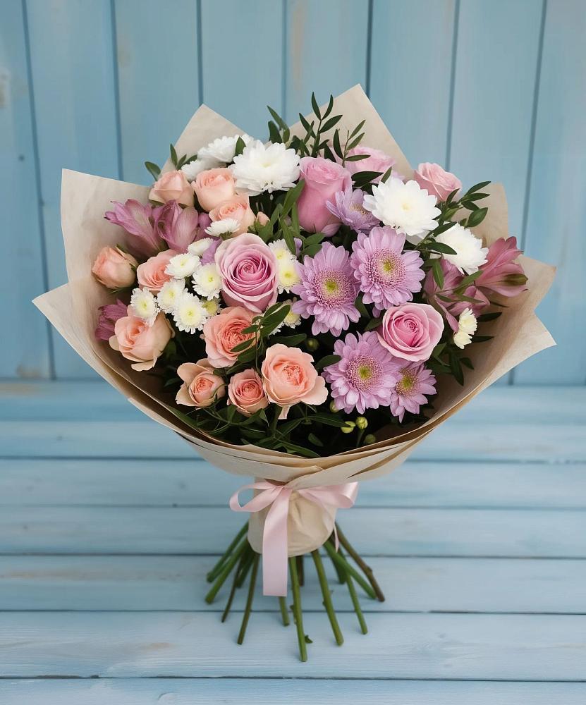 Букет цветов из: Хризантемы, Розы и Альстромерии в Бессоновке
