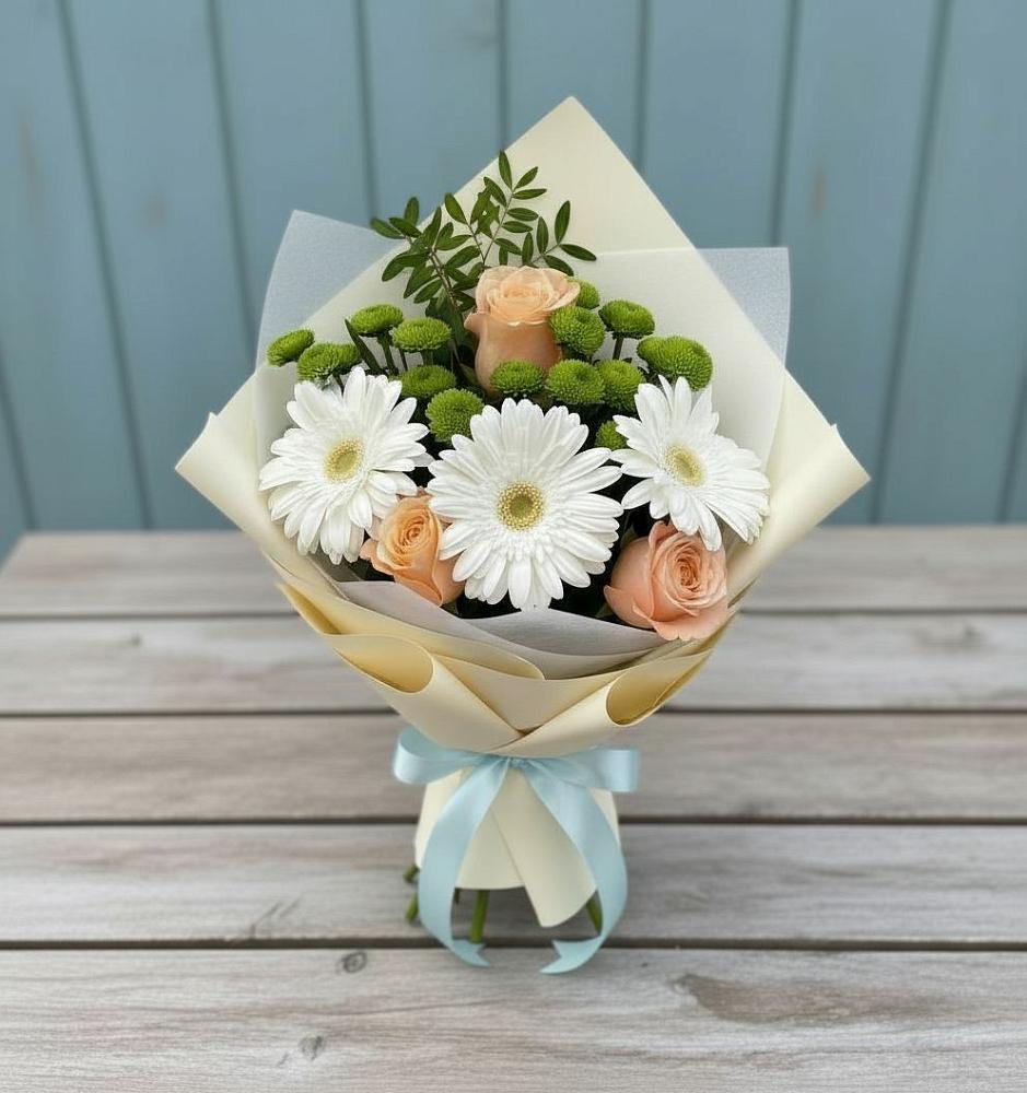 Букет цветов из: Герберы, Розы и Хризантемы в Бессоновке