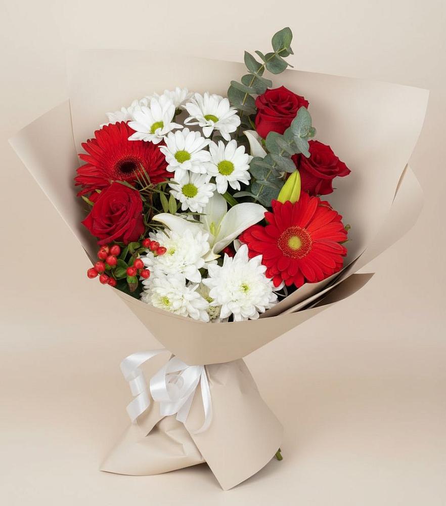 Букет цветов из: Розы, Хризантемы, Герберы и Лилии в Бессоновке