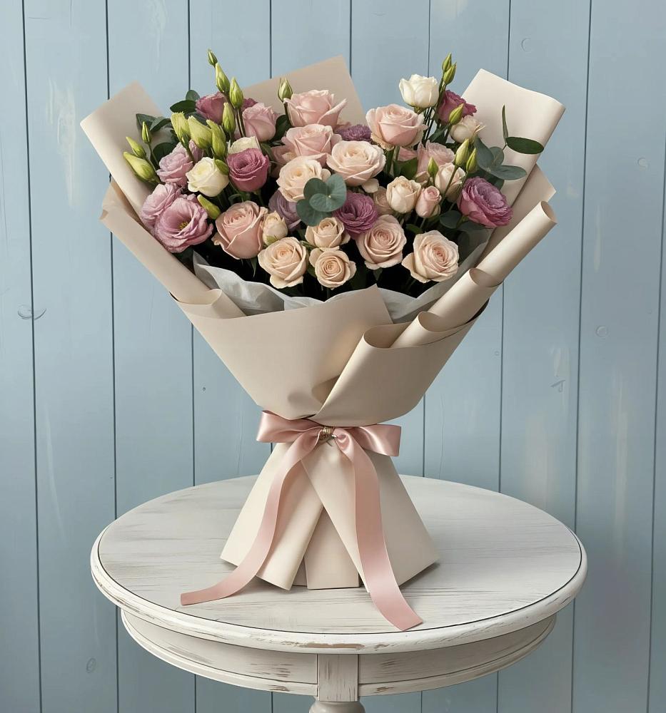 Букет цветов из: Розы и Лизиантусы в Бессоновке